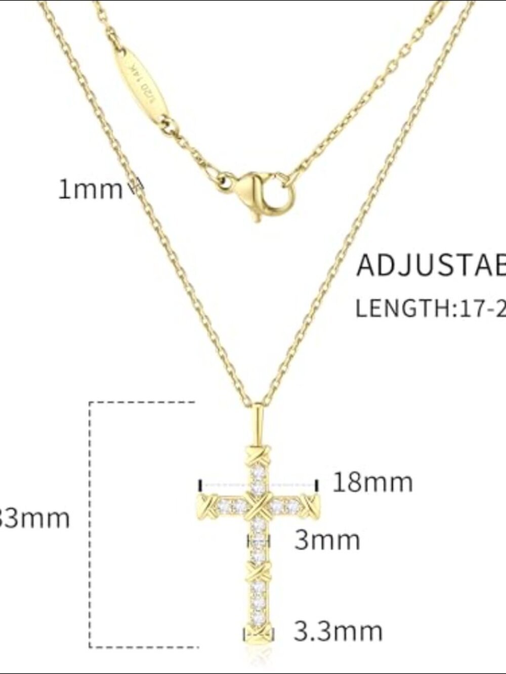14K Gold Filled Sterling Silver Cross Pendant Necklace with CZ Diamonds - Picture 5 of 7